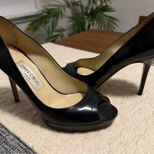 Jimmy Choo Black Patent Peep Toe Heels